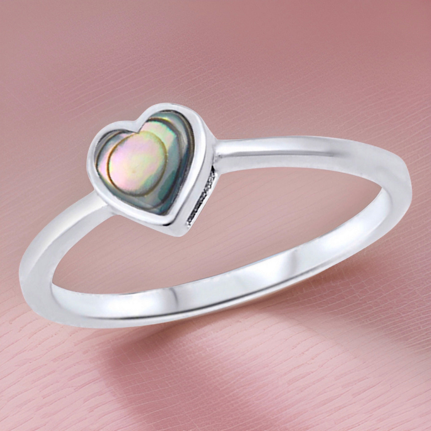 Abalone Small Heart Ring-.925 Sterling Silver-Sizes 4-10-Dainty Love Ring-Girlfriend-Wife-Valentines-Birthday-Anniversary Gift