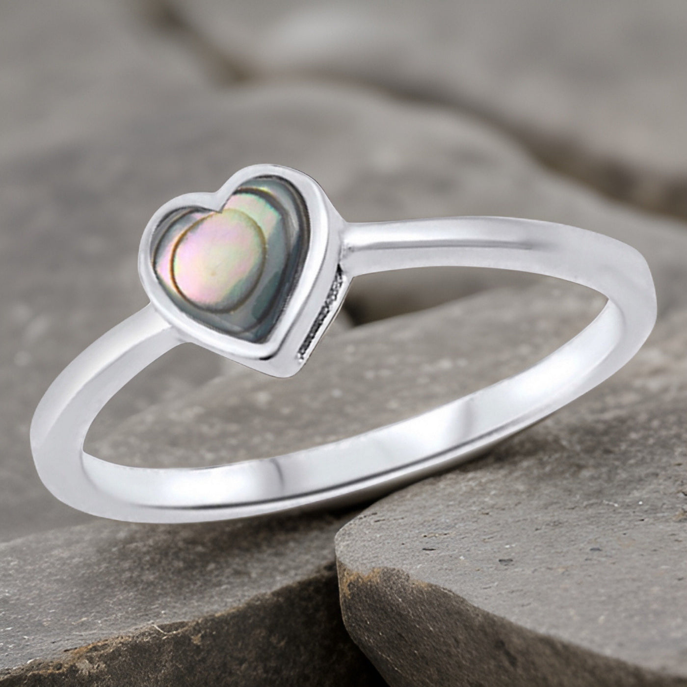 Abalone Small Heart Ring-.925 Sterling Silver-Sizes 4-10-Dainty Love Ring-Girlfriend-Wife-Valentines-Birthday-Anniversary Gift