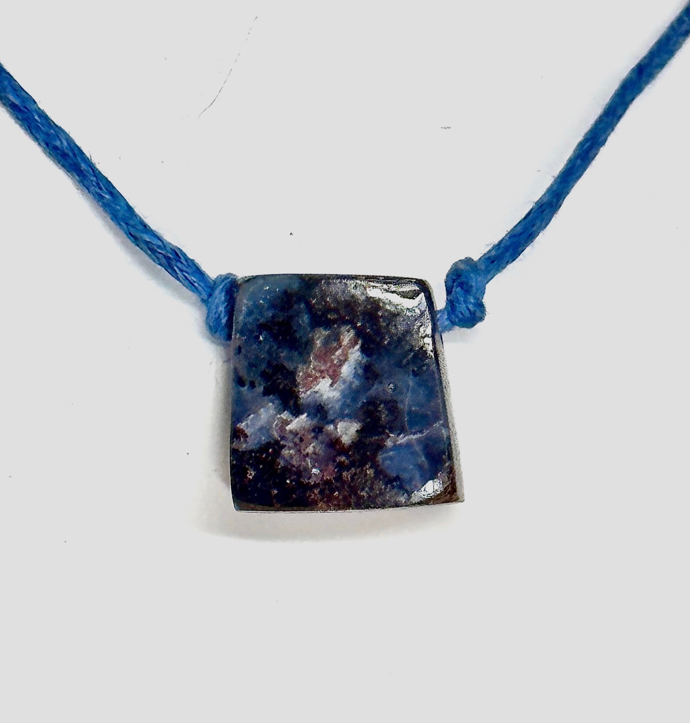 Blue Australian Boulder Opal on Adjustable Medium Blue Hemp Cord Necklace/Choker-Handmade in the USA