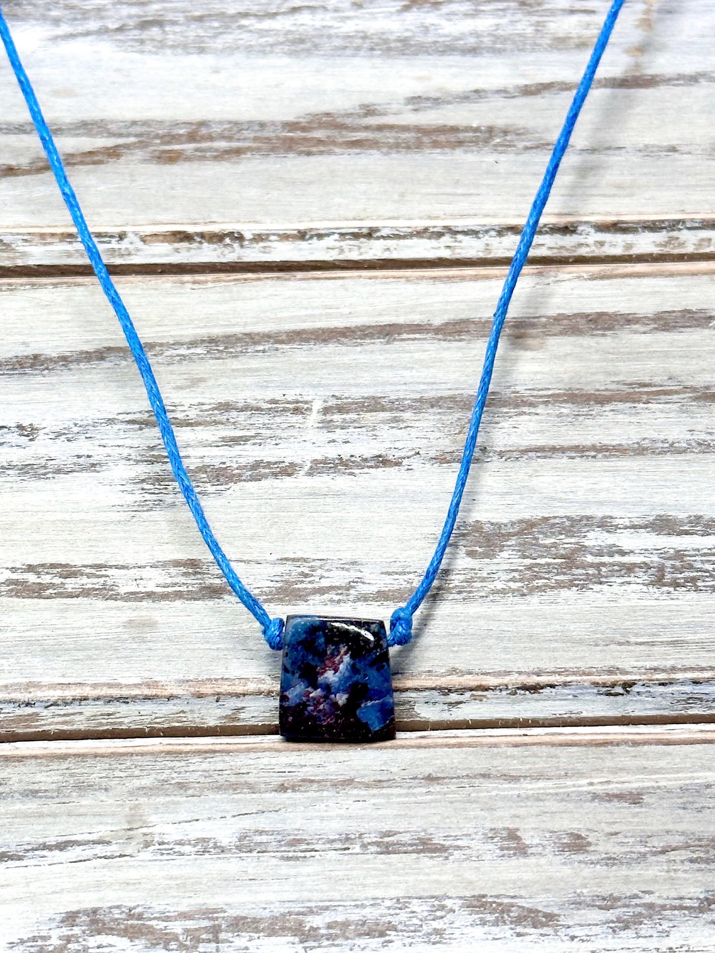 Blue Australian Boulder Opal on Adjustable Medium Blue Hemp Cord Necklace/Choker-Handmade in the USA