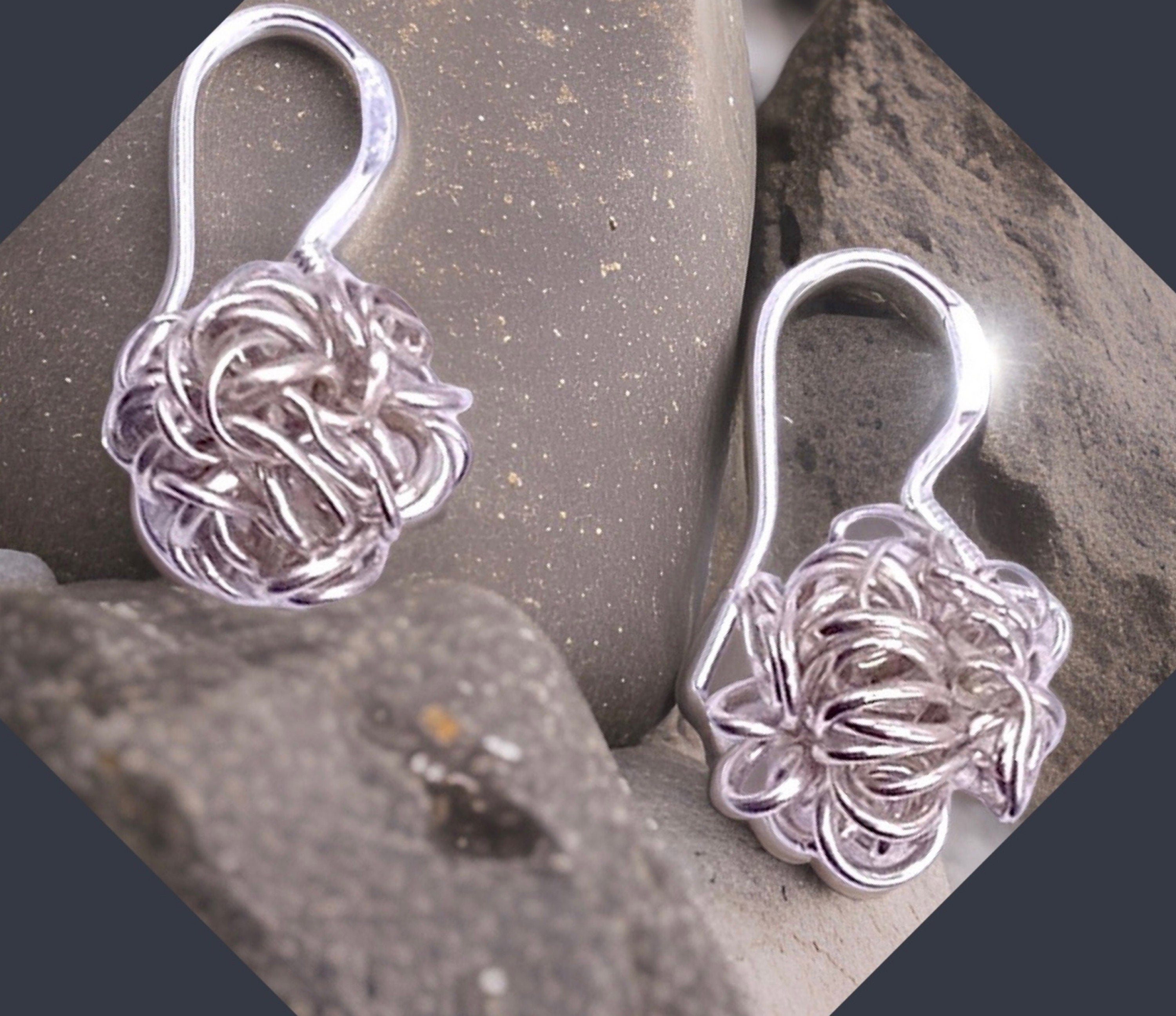 Tangled Coil Wire Confetti Ball Earrings-Argentium Silver .935 (Sterling Silver +)-Wire Wrapped-Handmade in the USA