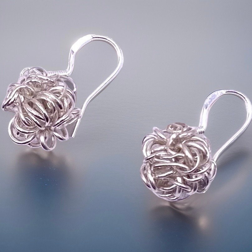 Tangled Coil Wire Confetti Ball Earrings-Argentium Silver .935 (Sterling Silver +)-Wire Wrapped-Handmade in the USA