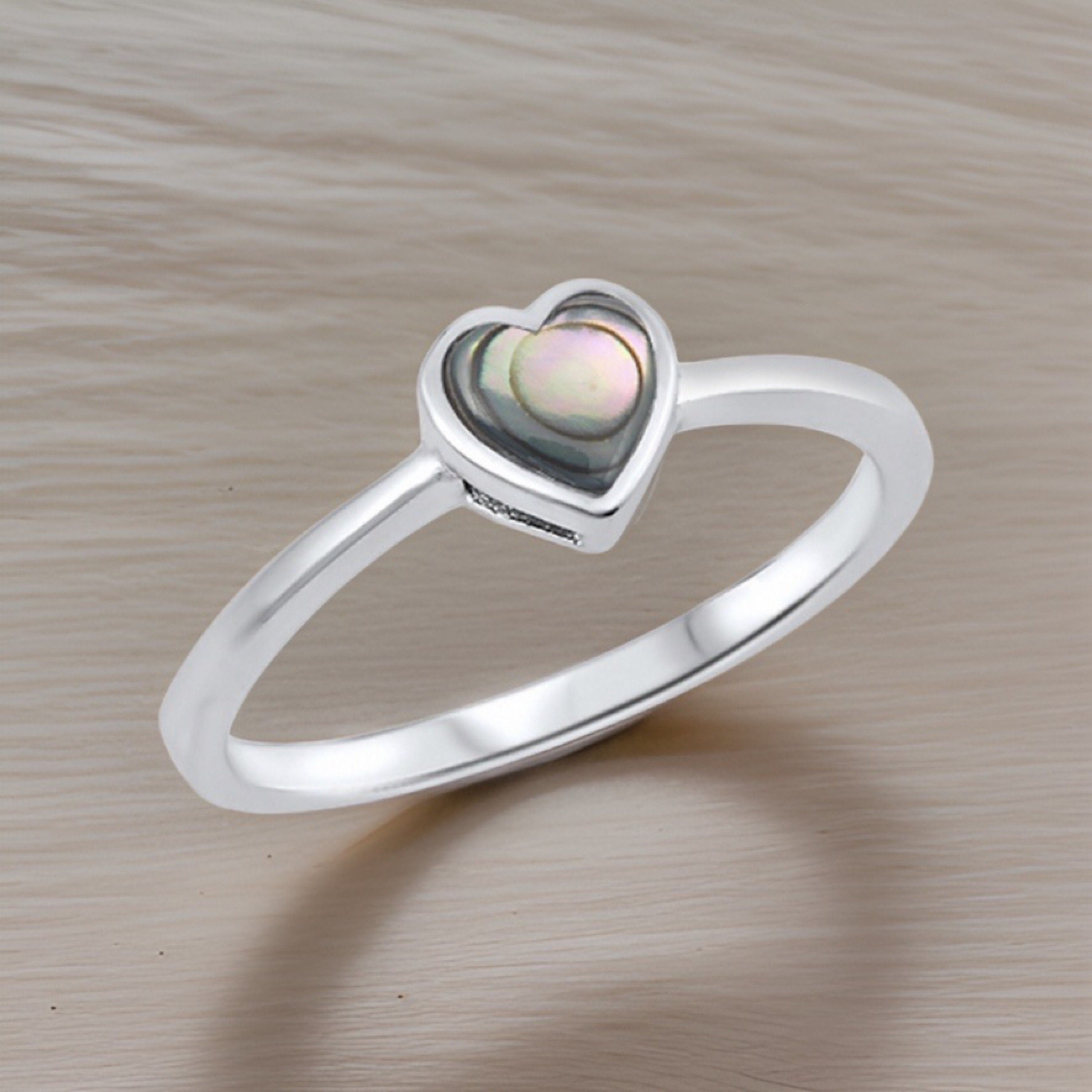 Abalone Small Heart Ring-.925 Sterling Silver-Sizes 4-10-Dainty Love Ring-Girlfriend-Wife-Valentines-Birthday-Anniversary Gift