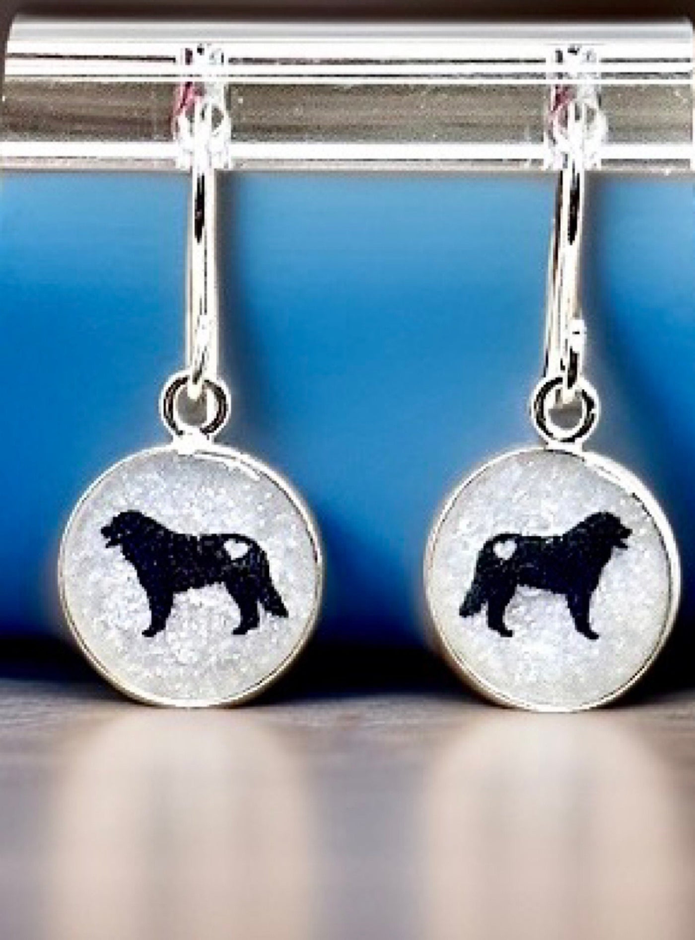 Bernese Mountain Dog Sterling Silver Earrings-Black Silhouette & White Background-Lovable “Berner” Greater Swiss Mtn. Dog Breed Jewelry