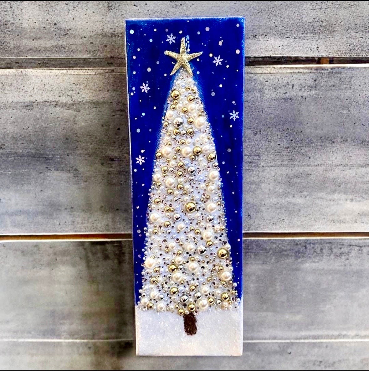 Crushed Glass and Resin 4x12" Awareness Christmas Tree Wall Hanging, Bling Tree & Tiny Ornaments, Mantle or Wall Art, Cancer Awareness