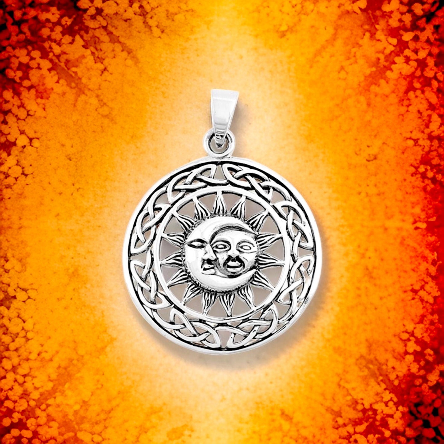 Sun and Moon Charm Pendant-34mm .925 Sterling Silver Round-Celestial Spiritual Meditation Jewelry-Celtic-Graduate or New Job Gift