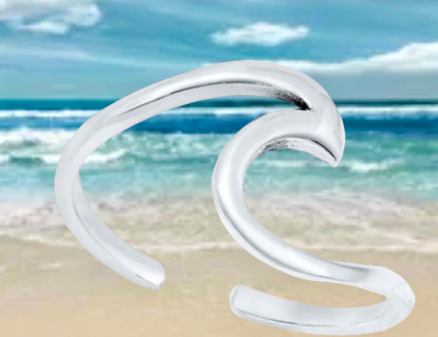 One Size Fits All .925 Sterling Silver Beach Wave Toe Ring OR Midi Finger Ring / Perfect Gift for Beach Lovers / Unisex