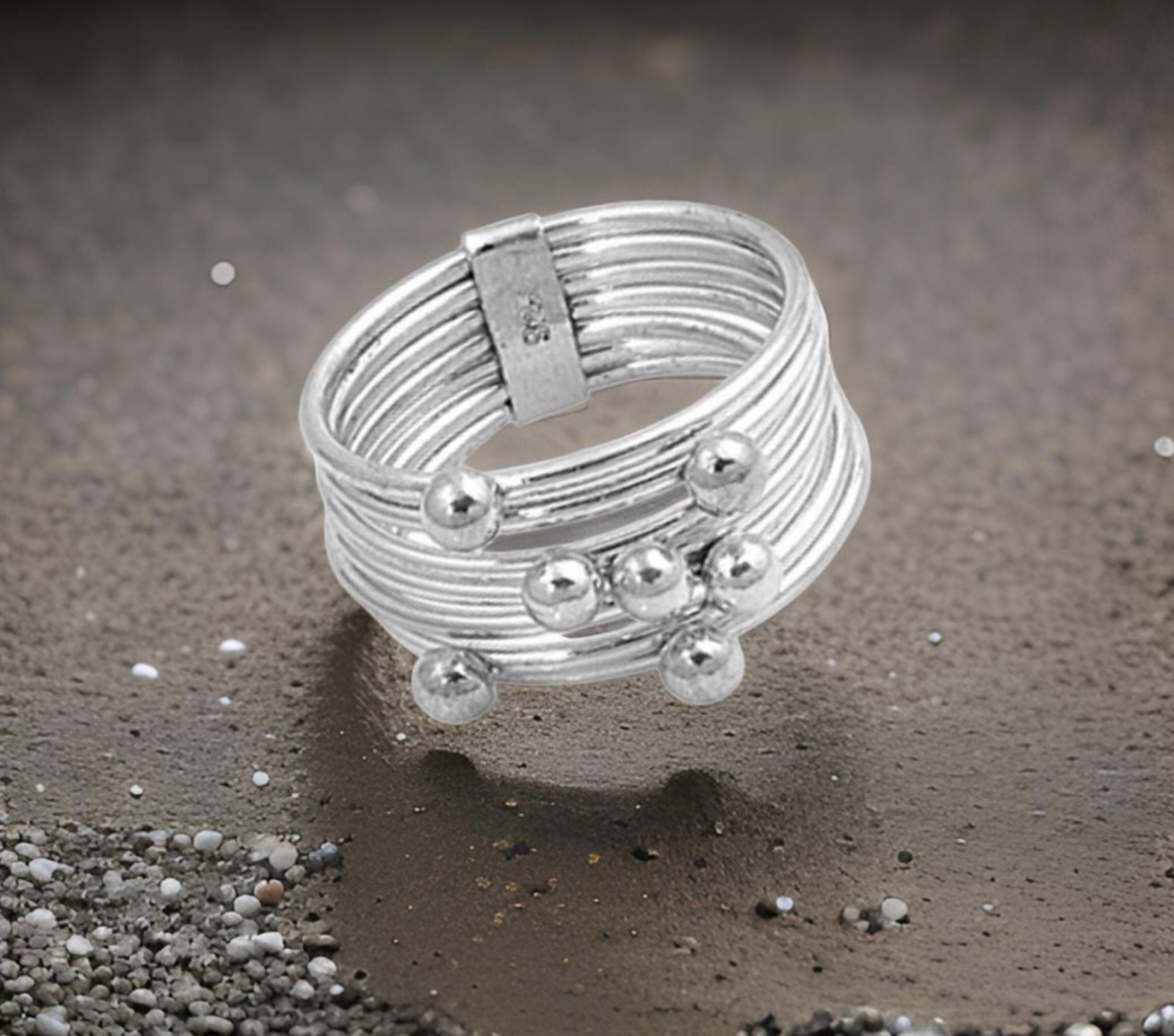 Stacked 7 Band and 6 Bead .925 Sterling Silver Fashion Ring-Total Bands of 11mm-Birthday for Her-Special Gift-Great Energy and Vibe