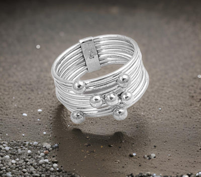 Stacked 7 Band and 6 Bead .925 Sterling Silver Fashion Ring-Total Bands of 11mm-Birthday for Her-Special Gift-Great Energy and Vibe