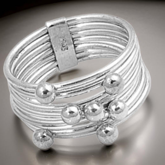 Stacked 7 Band and 6 Bead .925 Sterling Silver Fashion Ring-Total Bands of 11mm-Birthday for Her-Special Gift-Great Energy and Vibe