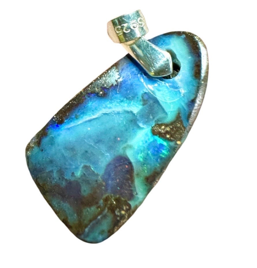 Gorgeous 15ct. Blue Australian Boulder Opal Necklace with -Adjustable Leather Cord-Absolutely Unisex-A Perfect Gift