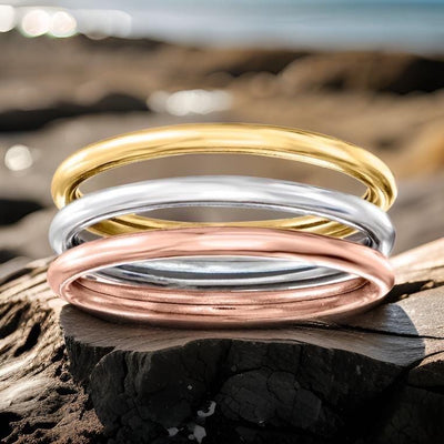 Tri Tone .925 Sterling Silver Stacking Bands-Set of 3 Stackable 2mm Rings-Yellow Gold Silver Rose Gold, Sizes 5-12