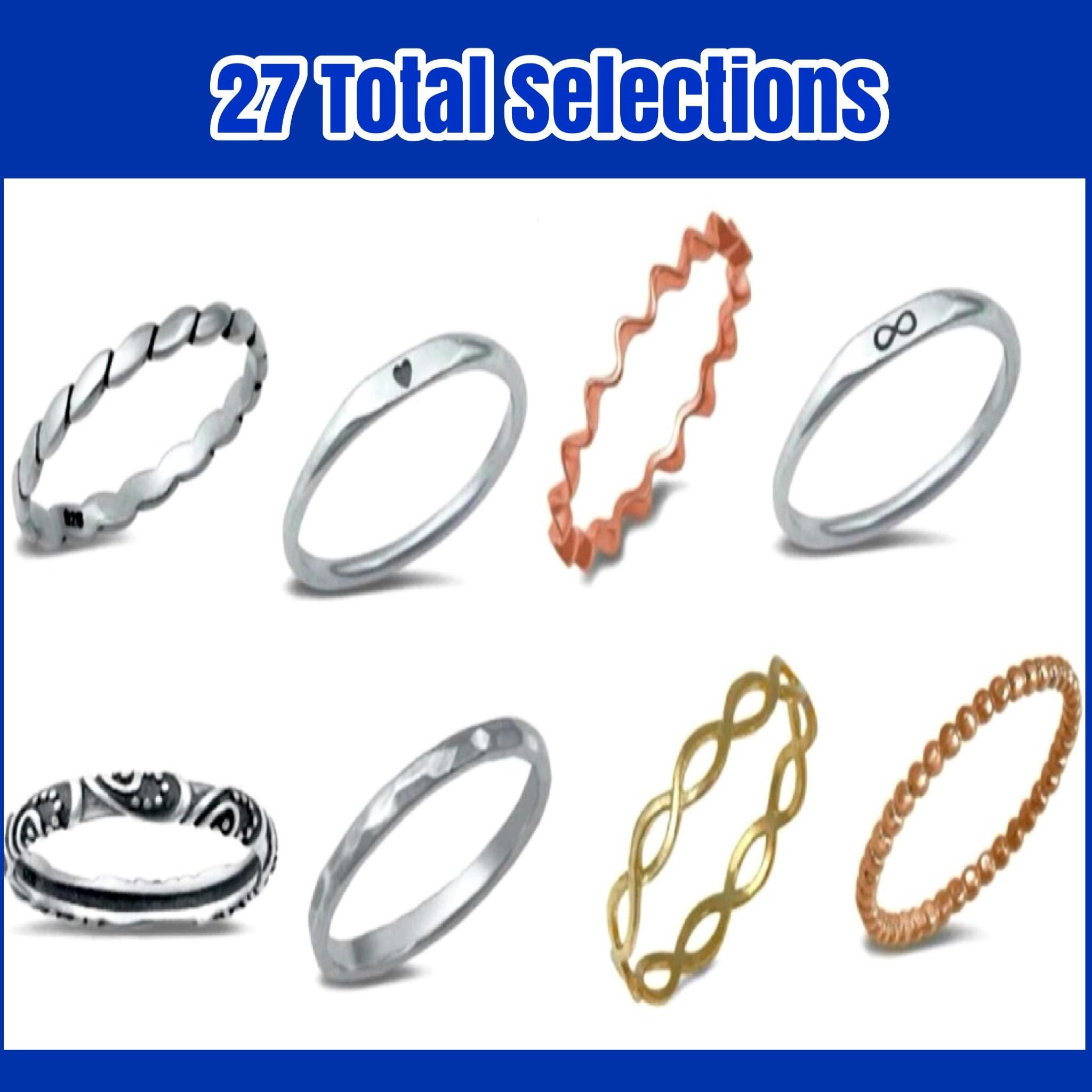 Sterling Silver .925 Stacking Ring Sets of 1-5 Rings-27 Choices-Sizes Ranging from 4-12-Mix and Match Trendy Minimalist Layered Jewelry