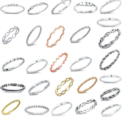 Sterling Silver .925 Stacking Ring Sets of 1-5 Rings-27 Choices-Sizes Ranging from 4-12-Mix and Match Trendy Minimalist Layered Jewelry